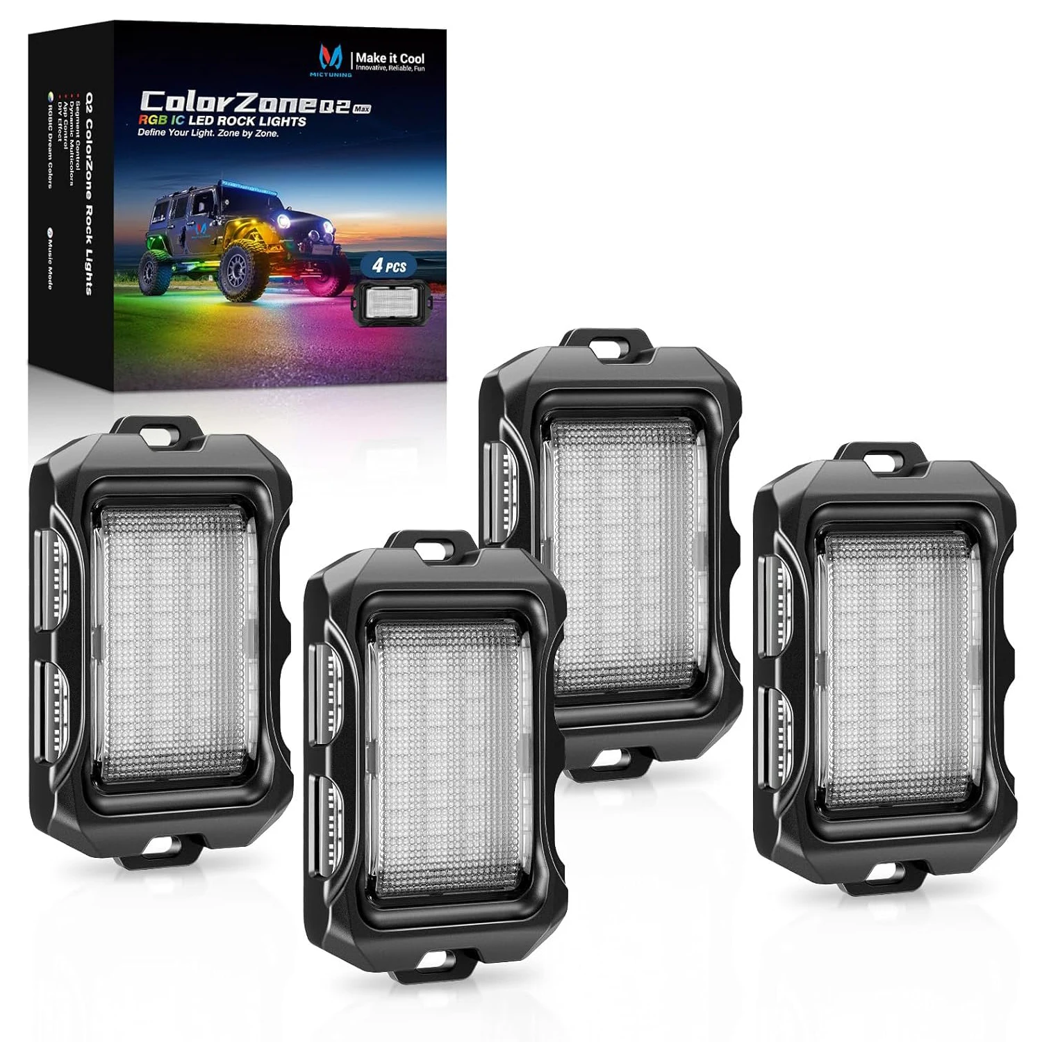 

MICTUNING Q2 MAX RGB+IC Rock Lights - 4 Pods Light (Not inlcude Controller)