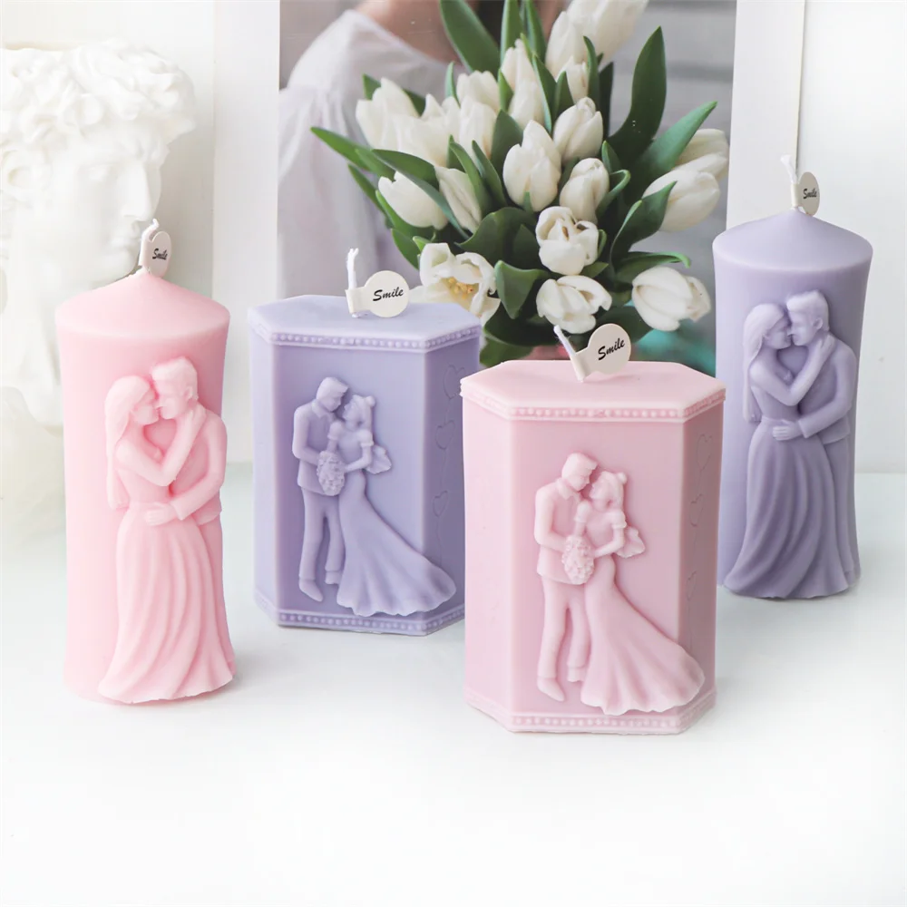 Pillar Wedding Candle Mold Marry Couple Bride Groom Silicone Candle Mould Handmade Bridesmaid Gift Aromatherapy Plaster Making