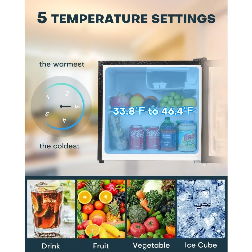 Mini nevera de 1,7 pies cúbicos con congelador, termostato ajustable, ahorro de energía, poco ruido, refrigerador compacto de una sola puerta para dormitorio