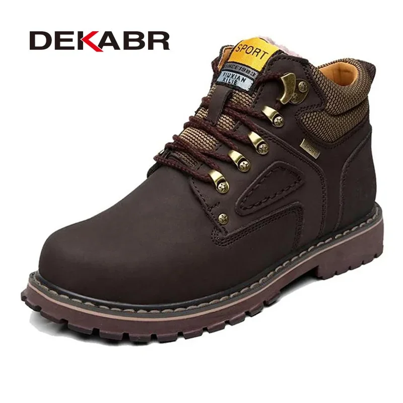 DEKABR Brand Super Warm Men\'s Winter Leather Men Waterproof Rubber Snow Boots Leisure Boots England Retro Shoes For Men Big Size