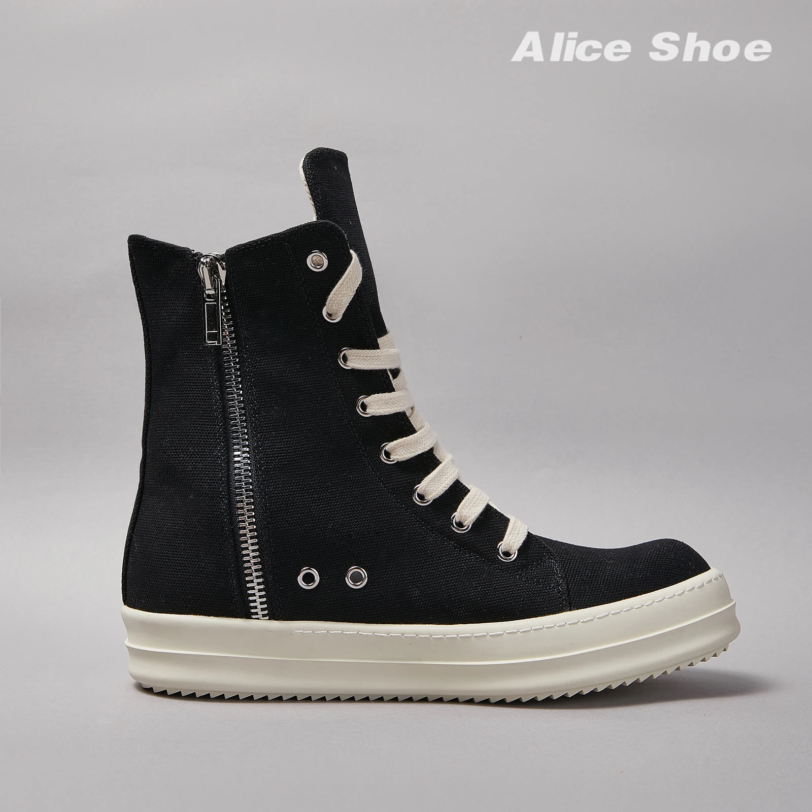 

Brand Women Sneaker Casual High Top Men Shoe Quality Black Ankle Boot Designer Zip Ow-en Lace Up Canvas Thick Sole Flat Shoe