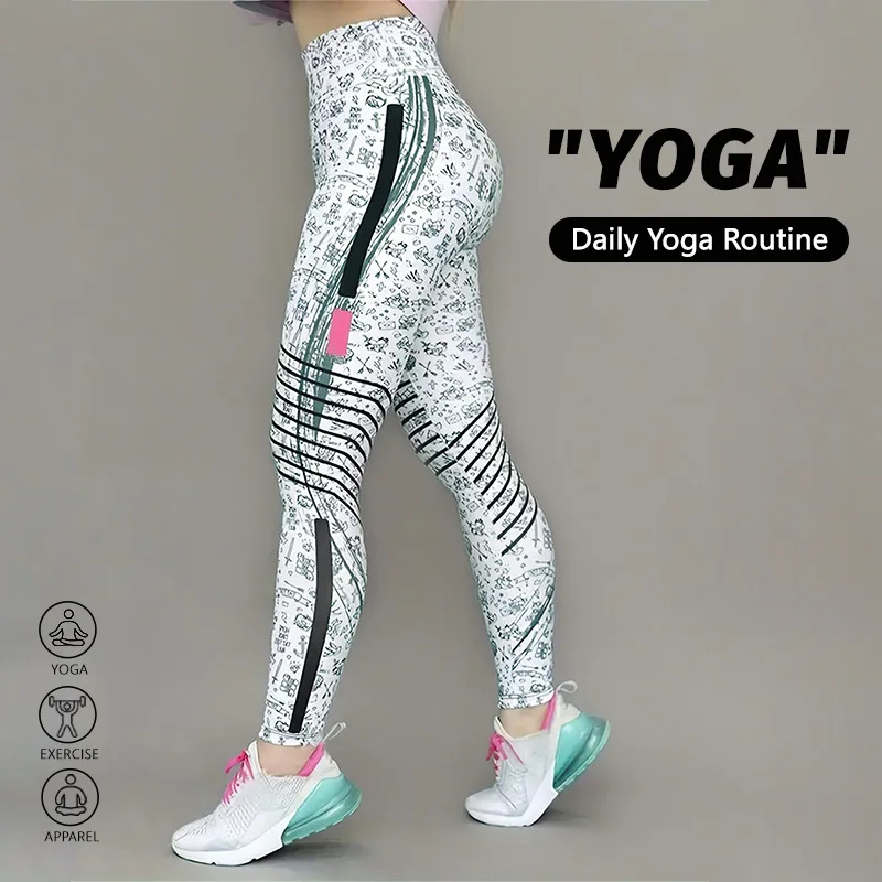 Damen Bedruckte Yoga-Sporthose mit Hoher Taille, Po-Lifting-Effekt, Formgebend, Leicht und Atmungsaktiv, Fitness-Basisschicht-Hose