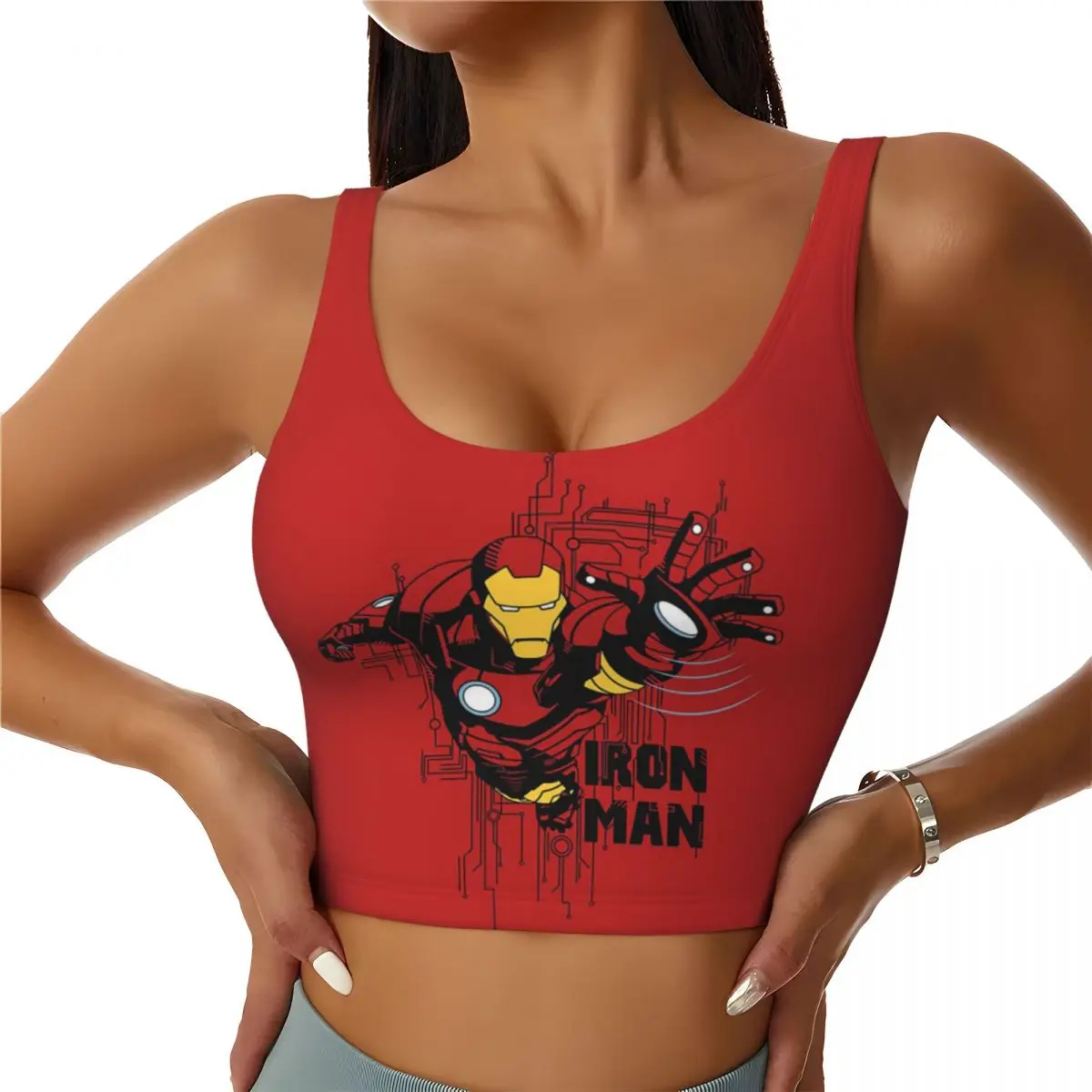 Sujetadores deportivos de alto impacto para mujer, Tops cortos sin mangas, póster Retro de película de Iron Man personalizado, entrenamiento sin costuras para correr