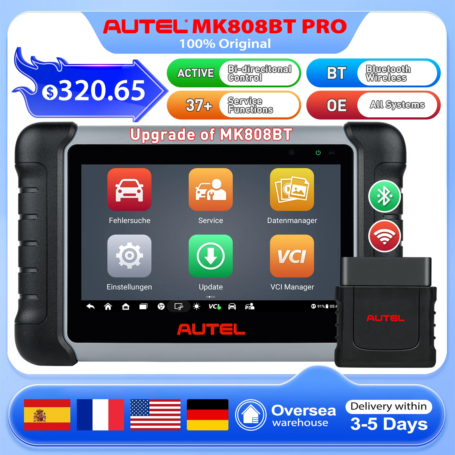 

Autel MK808BT PRO Diagnostic Tool Full Bi-Directional control Scanner with OE-Level All System Diagnostic, 36+ Services