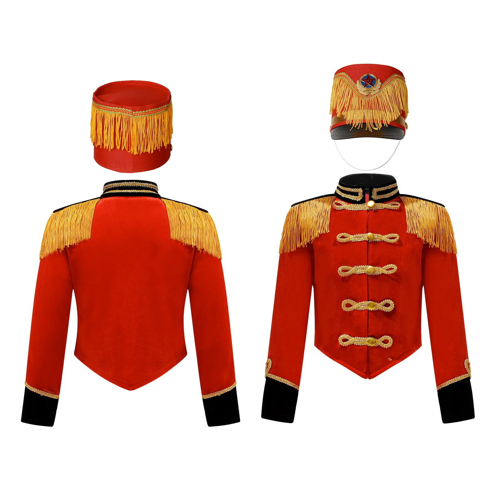 Boys Girls Drummer Costume Outfits Drum Major Team Uniform Tassel Jacket Coat Hat Set Nutcrackers Fancy Dress Up Halloween Suit