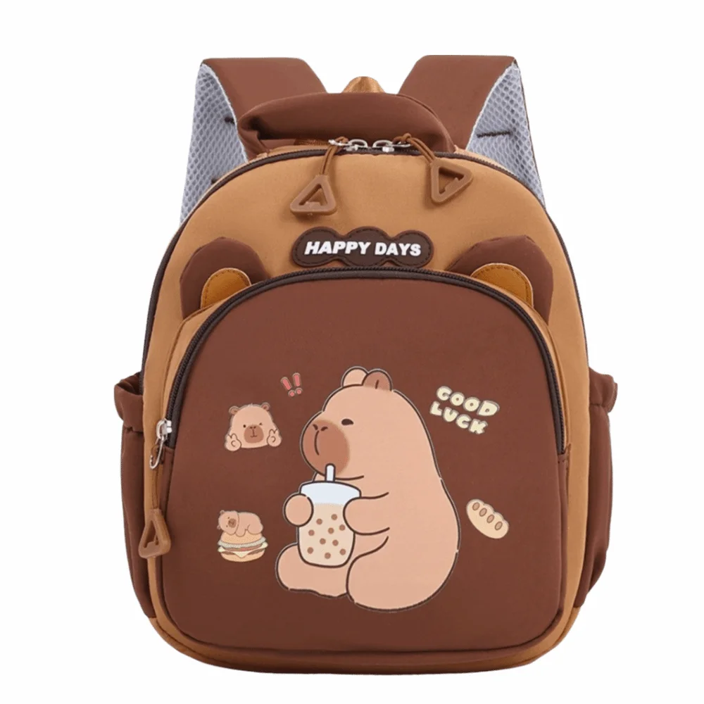 

Cartoon Capybara Kindergarten Backpack Lightweight Kawaii Children's Capybara Backpack Adjustable Straps Brown