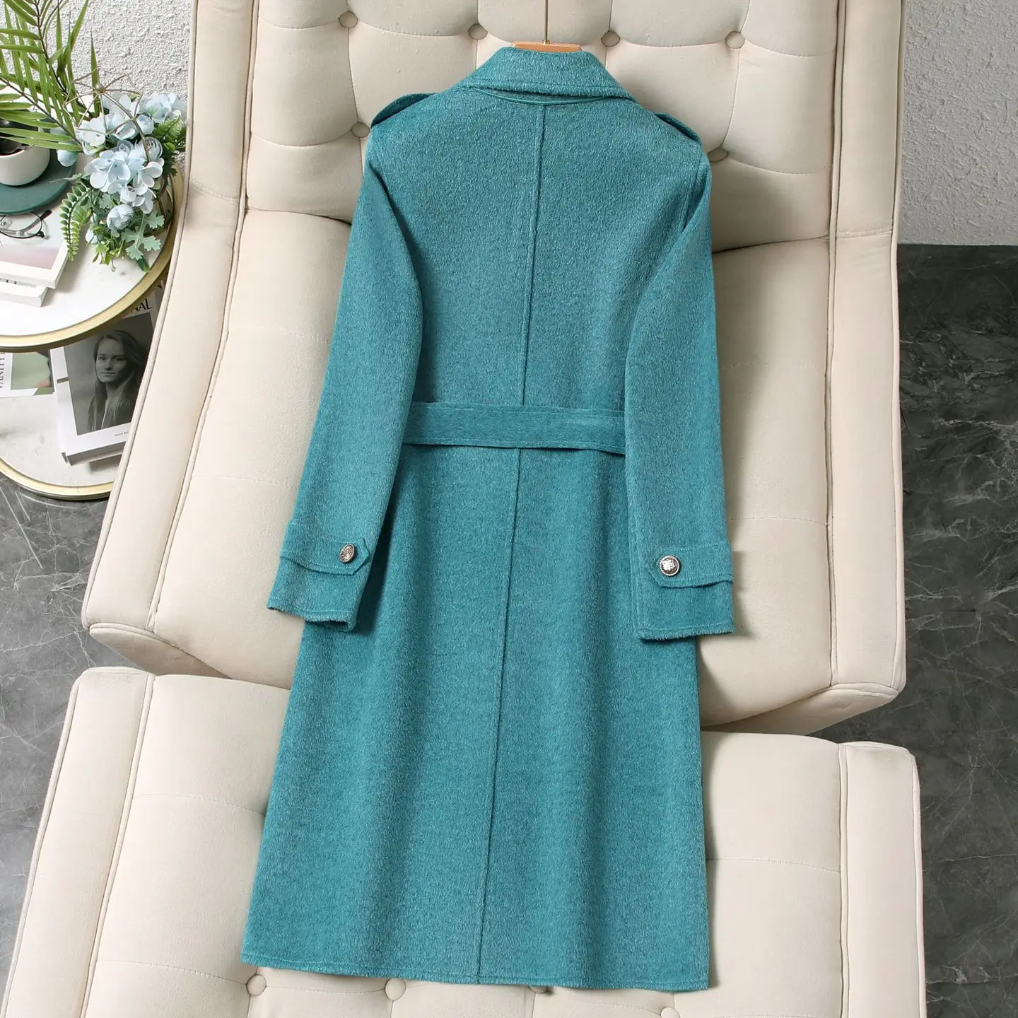 جديد الراقية الوجهين الصوف معطف الصوف المرأة الخريف الشتاء مزاجه طويل التلبيب معطف الصوف الدافئ معطف أبلى السيدات #6