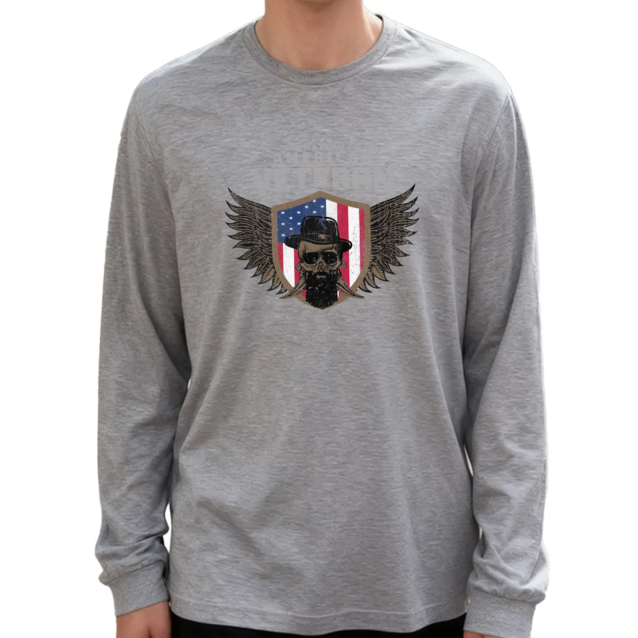 I'M a Proud American Men's Long Sleeve Tee 100% Cotton 180g Crew Neck Casual Daily Style Soft and Breathable