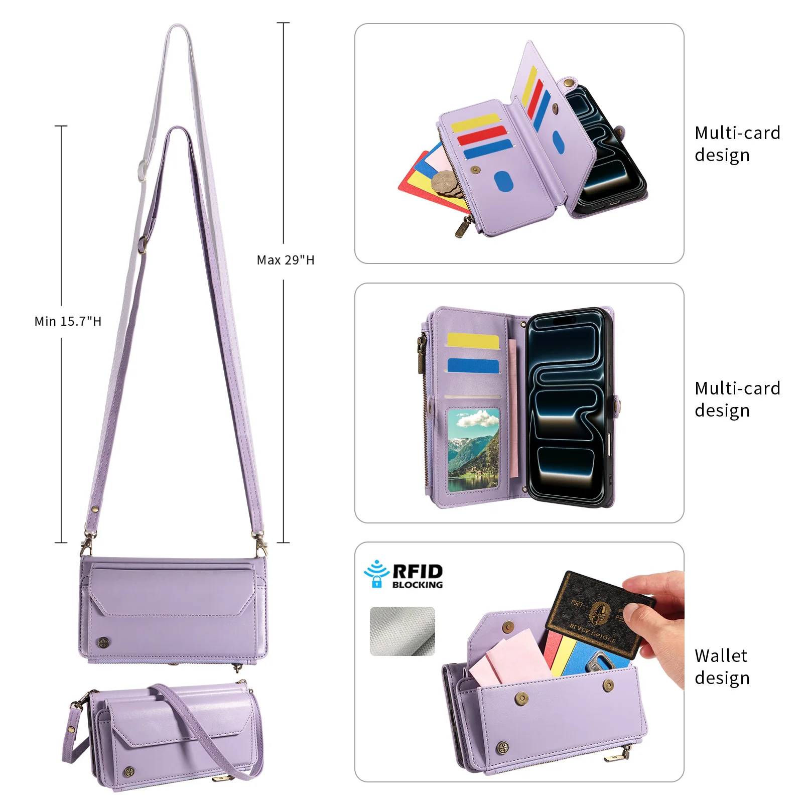 Faux Leather Phone Case for POCO M6 Pro Poco X6 Poco X3 Pro with Multi-Card Slot Kickstand & Built-in Lanyard Wallet Phone Cover view 3