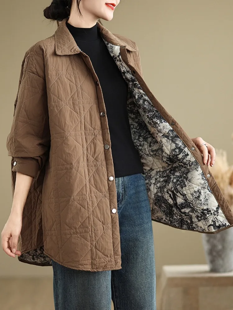 

Slim Fit Cotton irt Женское повседневное легкое стеганое пальто с ромбовидным узором осенне-зимняя верхняя одежда Sli Универсальный хлопок...