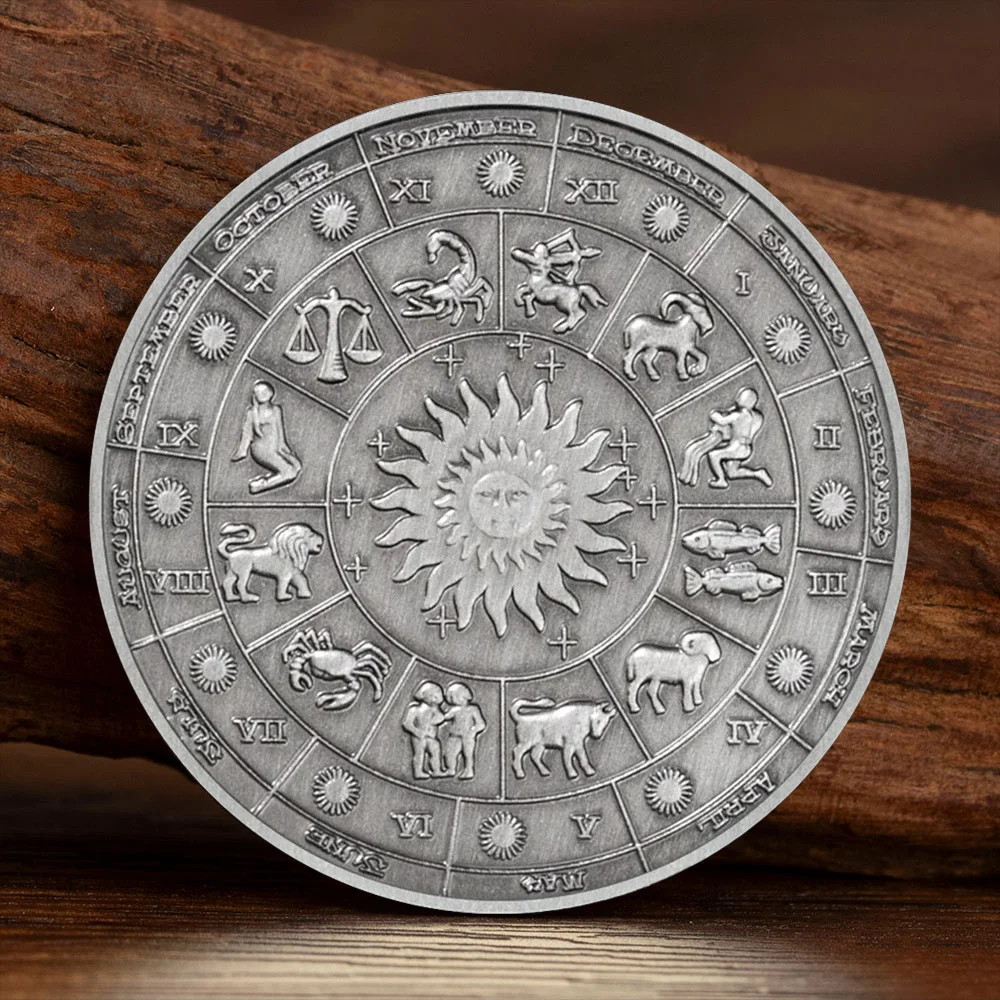 Twelve Constellations of Ancient Silver Plated Commemorative Coins Leo Lucky Coin for Friends and Family Birthday Gift