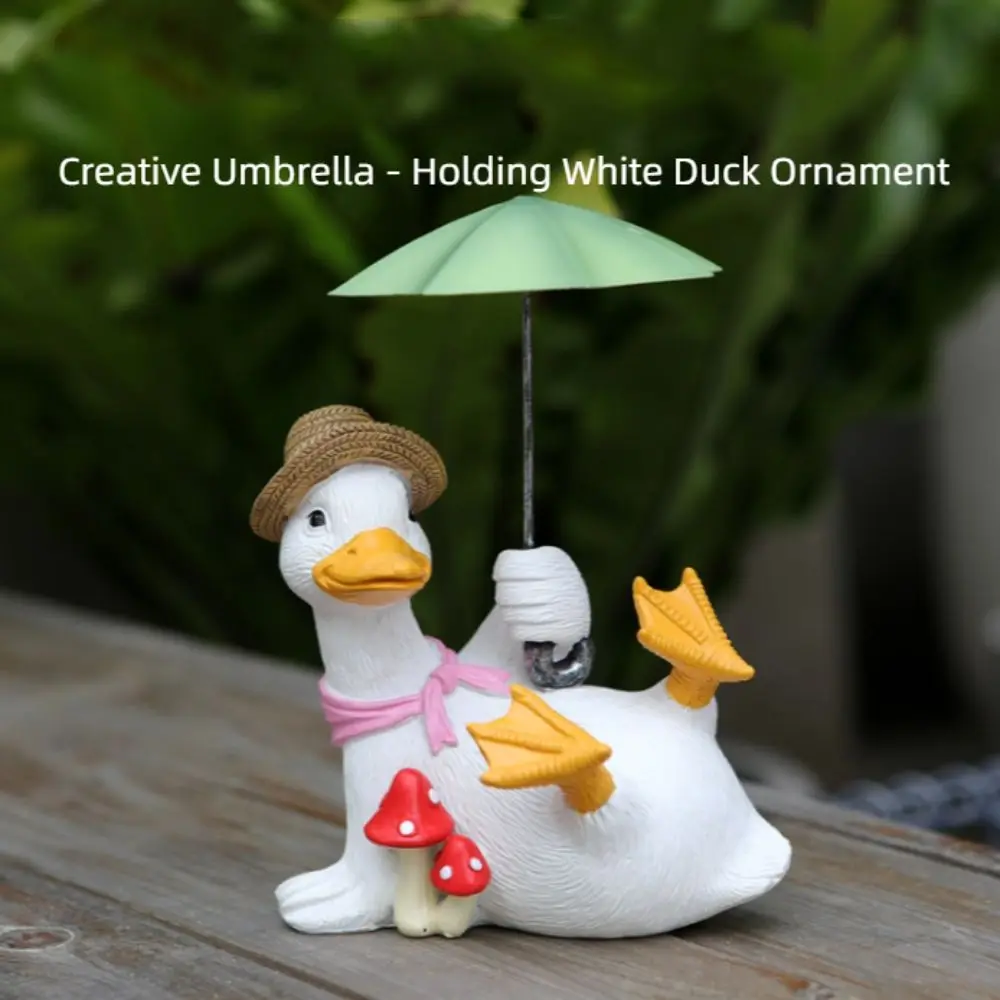 

Handicraft Duck Umbrella Ornament Simulated Crafts Umbrella Duck Statue Collectible Funny Doll Cartoon Resin Animal Sculpture