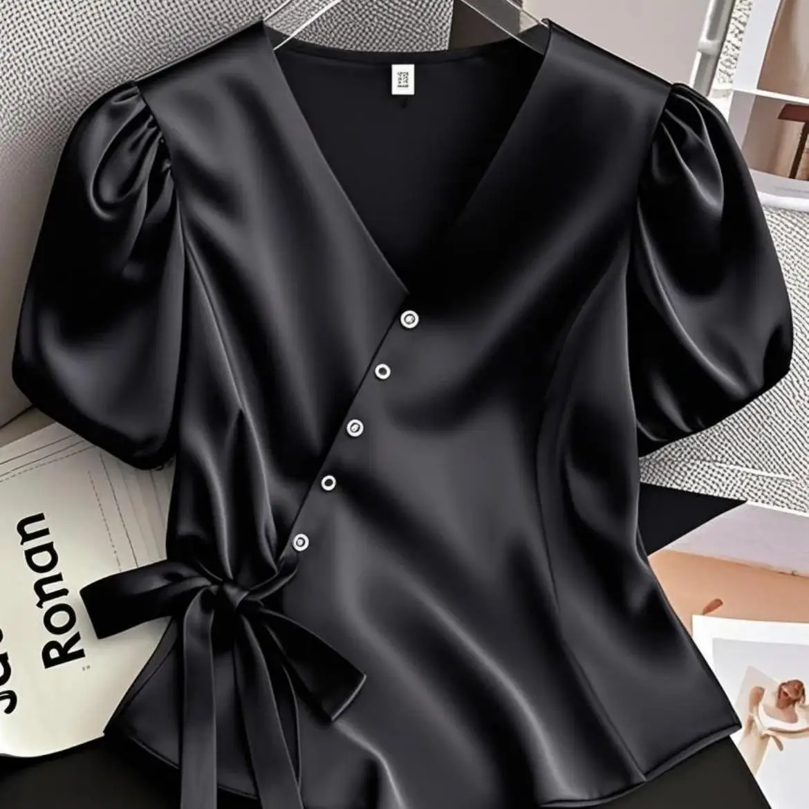 Shirts & Blouses Camisas De Mujer V Neck Crop Top Street High Black Chemise Femme Summer Blusas Femininas Elegantes