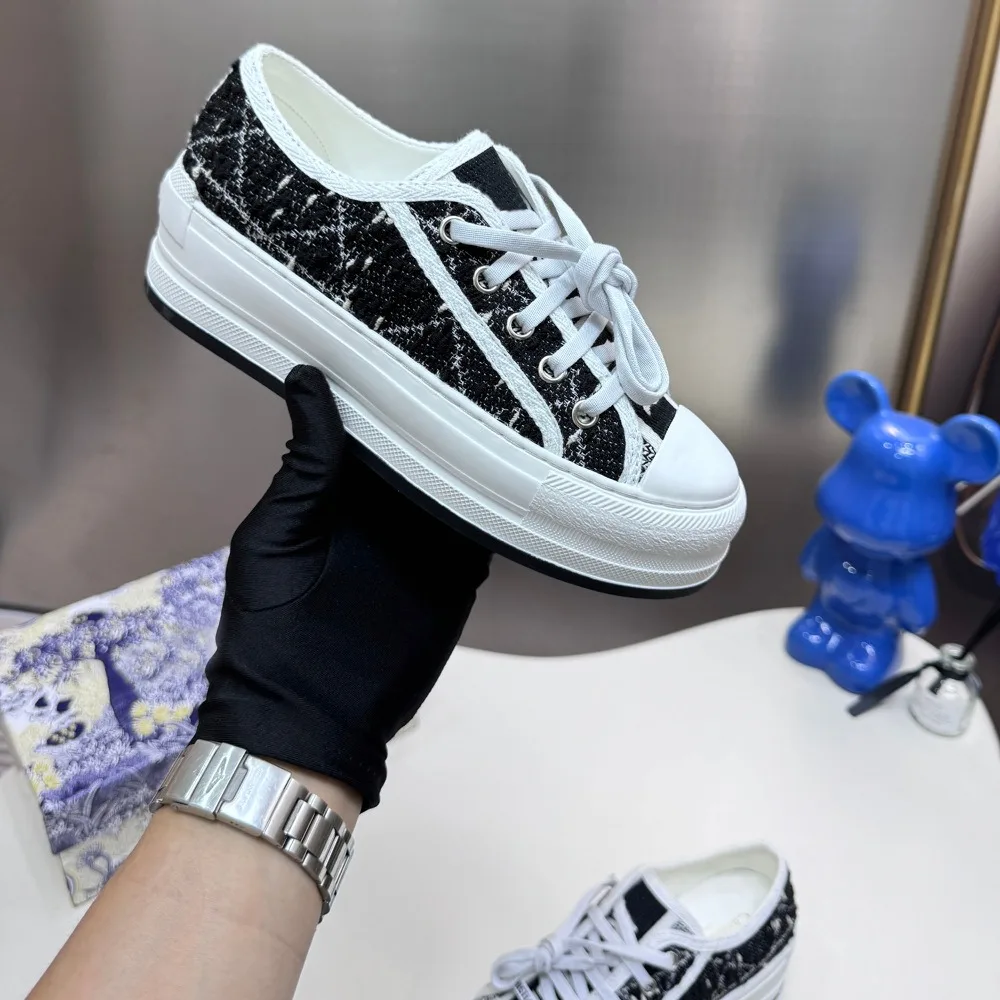 fashion Women Shoe Brand Designs New Thick Soled Canvas Shoes Casual Shoes Breathable Rattan Plaid Lightweight and Durable SL003