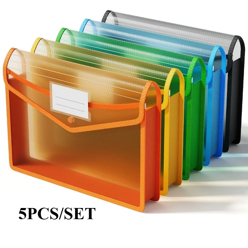 

5PCS/SET A4 Clear PP Button File Bag Thickened Document Exam Pouch with Edge-bound Design for Folder Storage - Durable