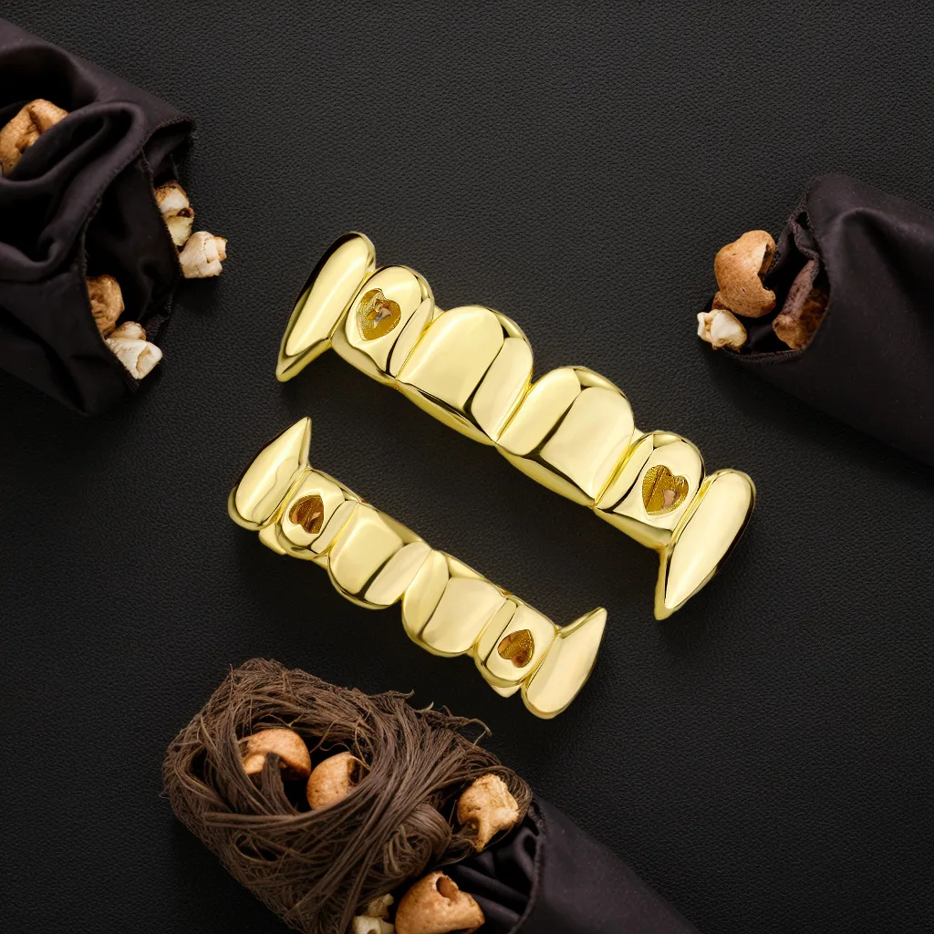 TOPGRILLZ Gold Silver Plated HIP HOP Teeth Grillz 6 Top & 6 Bottom Grills Set With silicone Real Shiny Vampire Tooth Sets