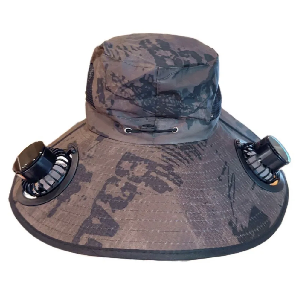 

Portable UV Protection Sun Hat with Solar Fan Adjustable Camouflage Wide Brim Sun Cap Quickly Dry Rotable Sun Bucket Hat Outdoor