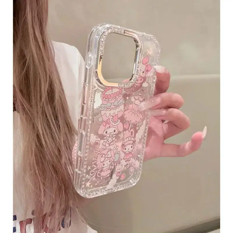 Cute cartoon pattern rabbit suitable for Apple IPhone17pro/16 Promax mobile phone case 15/14 shiny diamond star protective case