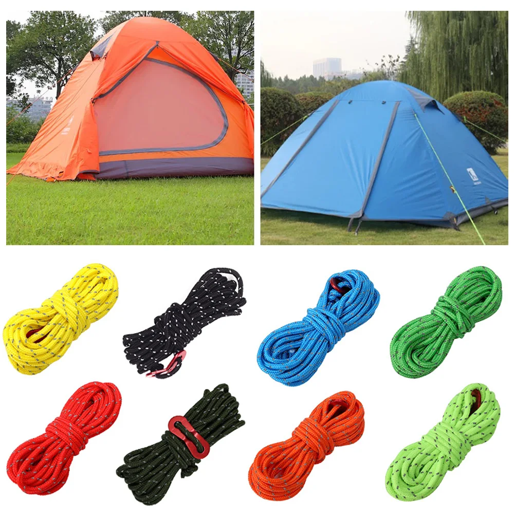 

Outdoor Camping Tie Down Rope 4mm Thick Reflective Guyline Tent Tarp 2-Hole Adjuster Windproof Cord Durable Camping Rope Set