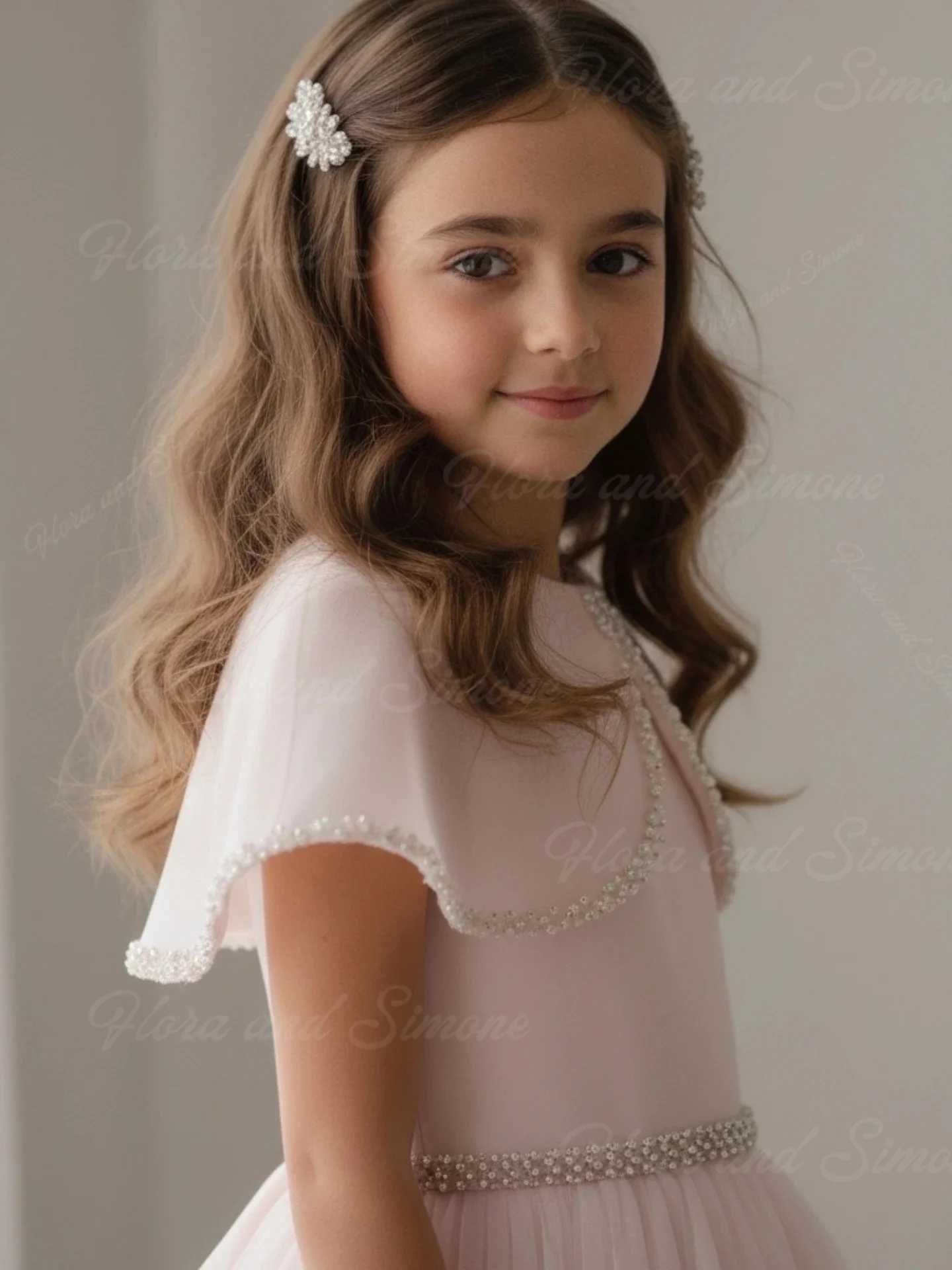 Lindo y elegante vestido de princesa rosa de manga corta, vestido de niña de flores para ceremonias de boda, recuerdos formales, celebraciones navideñas