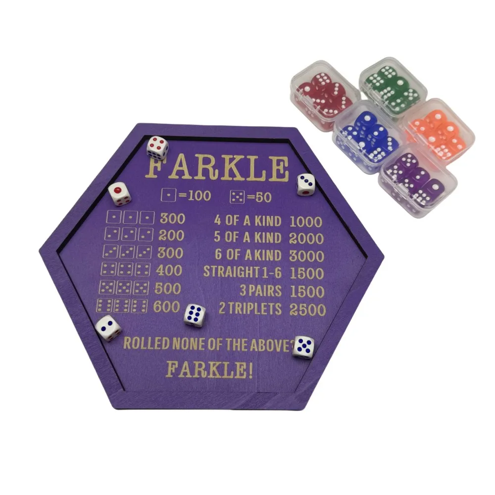 

HOT Solid Wooden Hexagonal Farkle Tray Kit: Clear Case & Dice - Perfect Game Night Essential