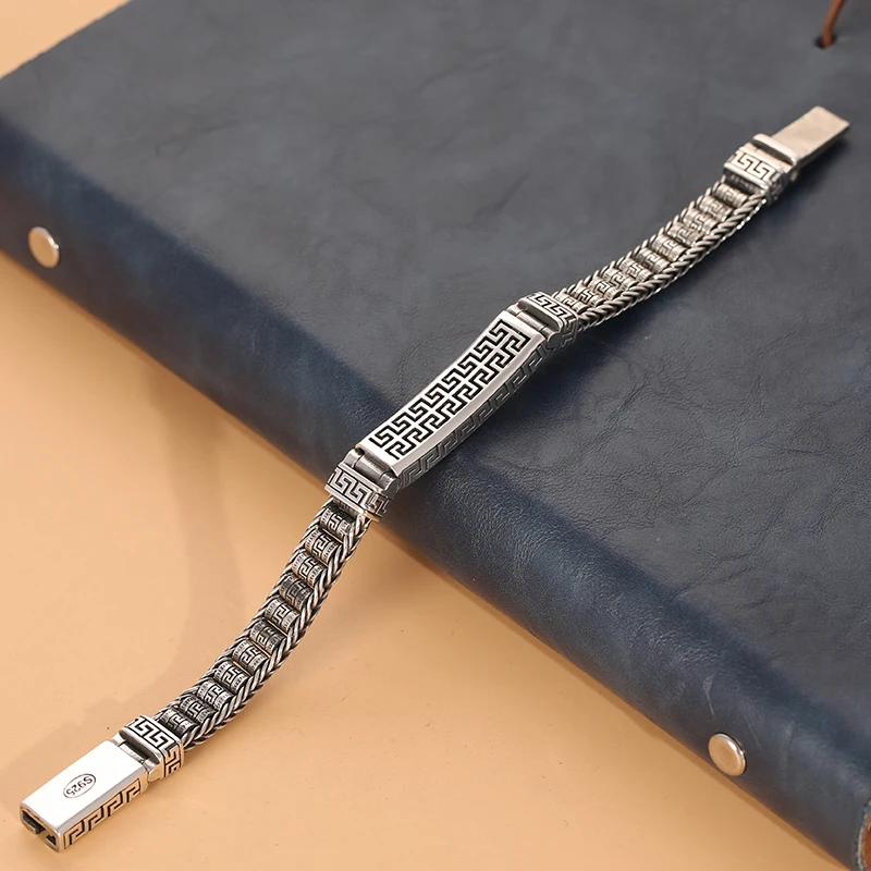 Original Design S925 Sterling Silver Handmade Passepartout Prayer Wheel Bracelet Men Trendy Personality Style Luxurious Retro