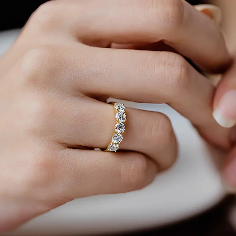 Classic 925 Silver 5 Stone Round Cut Moissanite Eternity Ring Stackable Wedding Band for Women Marriage and engagement Jewelry