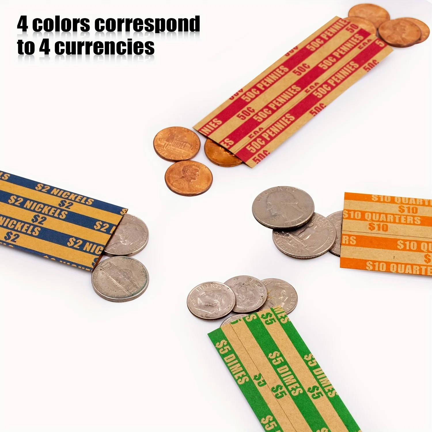 150pcs Assorted, ABA Standards Color Flat Striped Coin Wrappers: Quarters,Dollars,Dimes,Nickels,and Pennies!