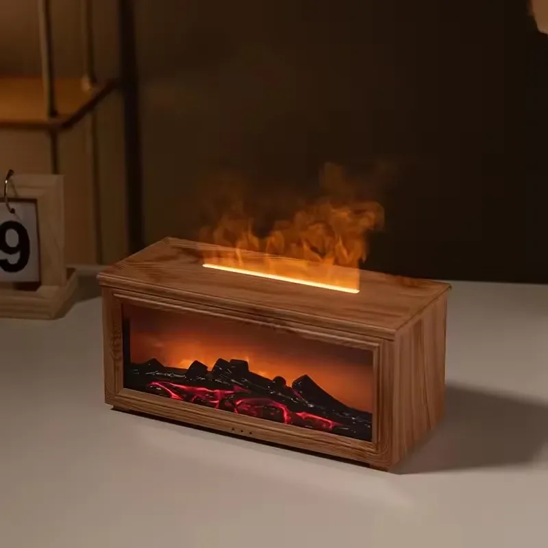 for Remote Control 3D Flame Air Humidifier 280ml Simulated Fireplace Aromatherapy Diffuser with Colorful LED Lights Wholesale