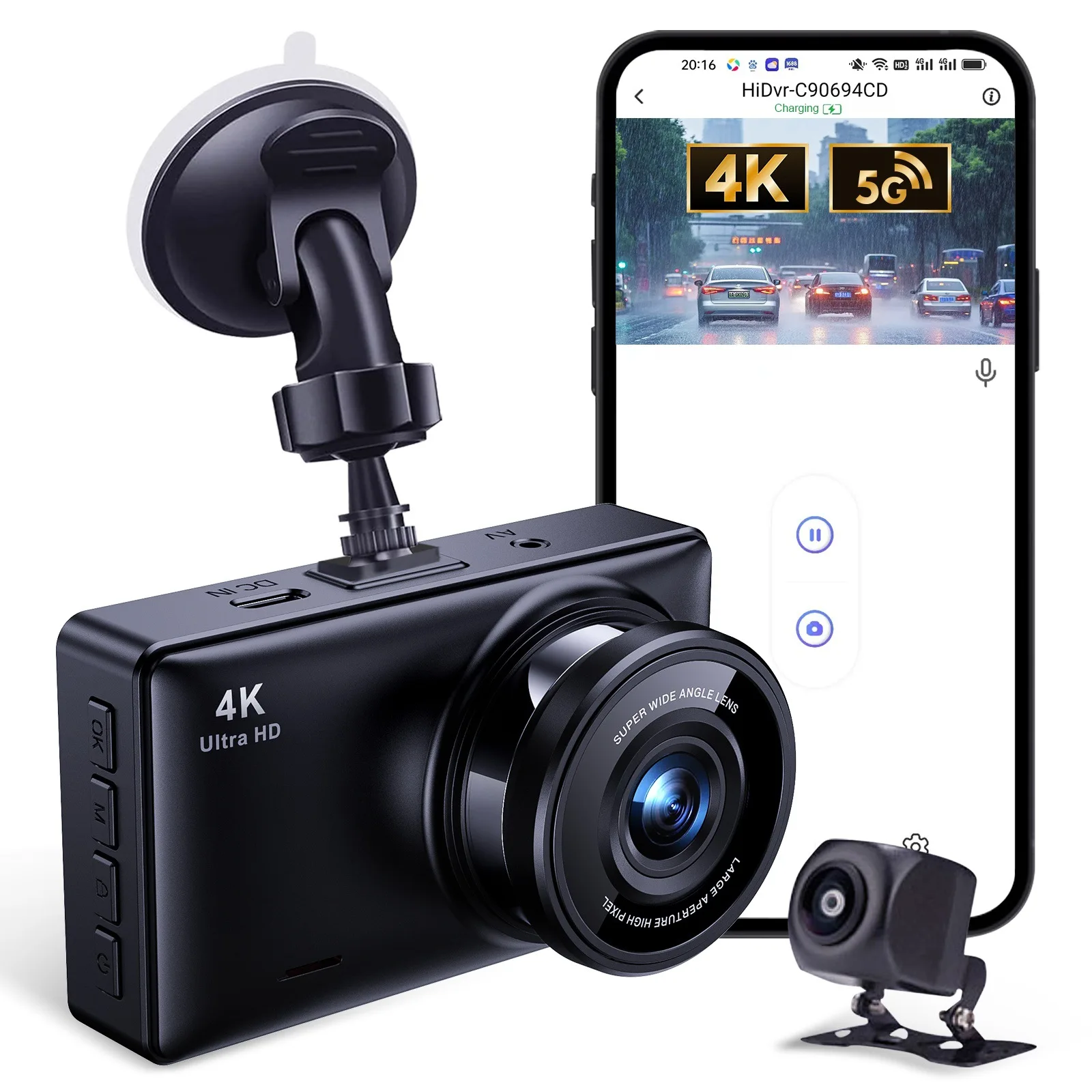 4K UHD Video Recorder Front&Rear Dual Car Dash Cam 3