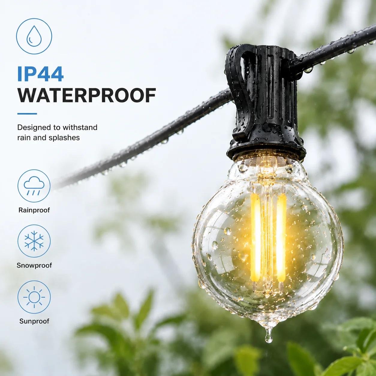 G40 Outdoor Solar LED String Lights 2W Globe Waterproof Vintage Clear Glass Bulb Garland Patio Party Decoration Hanging Lights