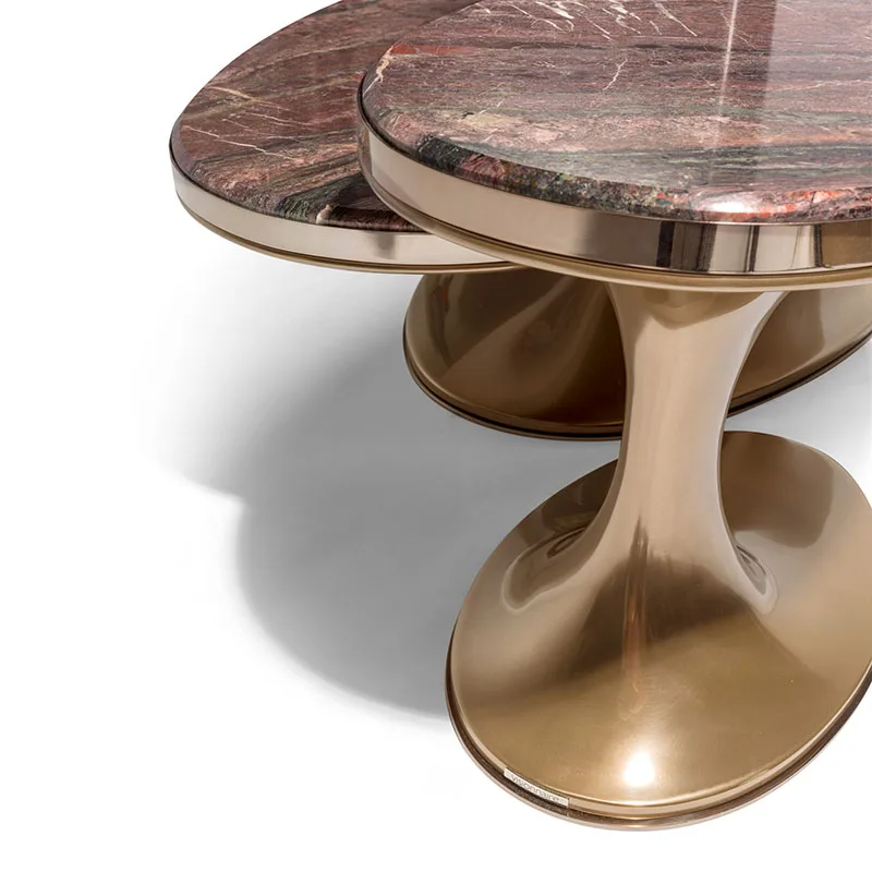 For Modern Coffee Table Blue Gold Sand Marble Top 304 Stainless Steel Base Environment Friendly Marble Oval Coffee
