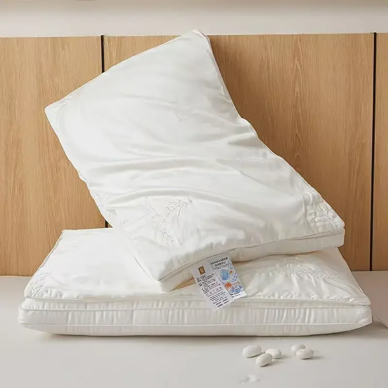 Silk Pillow 100% Lyocell Fiber 7A Antibacterial Embroidery Silky Soft Neck Pillow For Sleepling Hotel White Grey Bedding Pillow