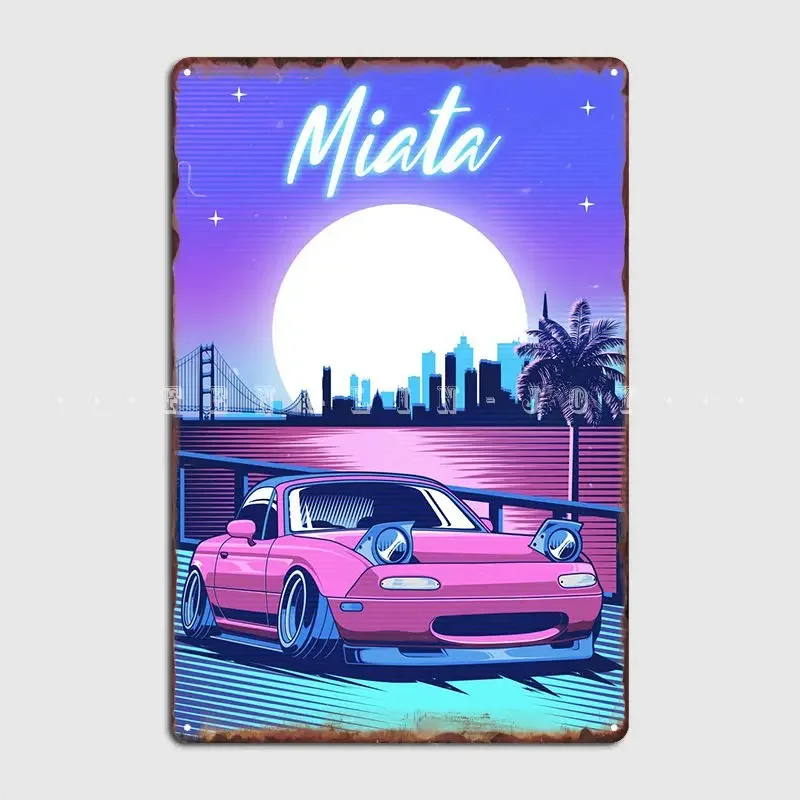 Miata Mx5 Jdm Synthwave Metal Sign Plaques Home Personalized Cinema Living Room Tin Sign Poster