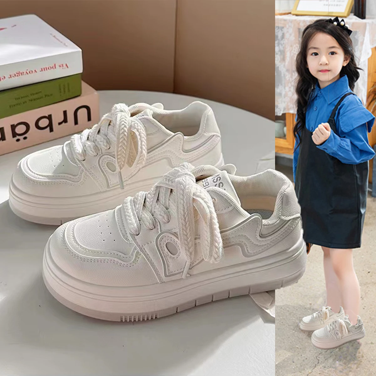 Little Girls All White School Shoes 2026 New Autumn Kids Platform Casual Sneakers Soft Sole Comfort Versatile Barefoot Trainers