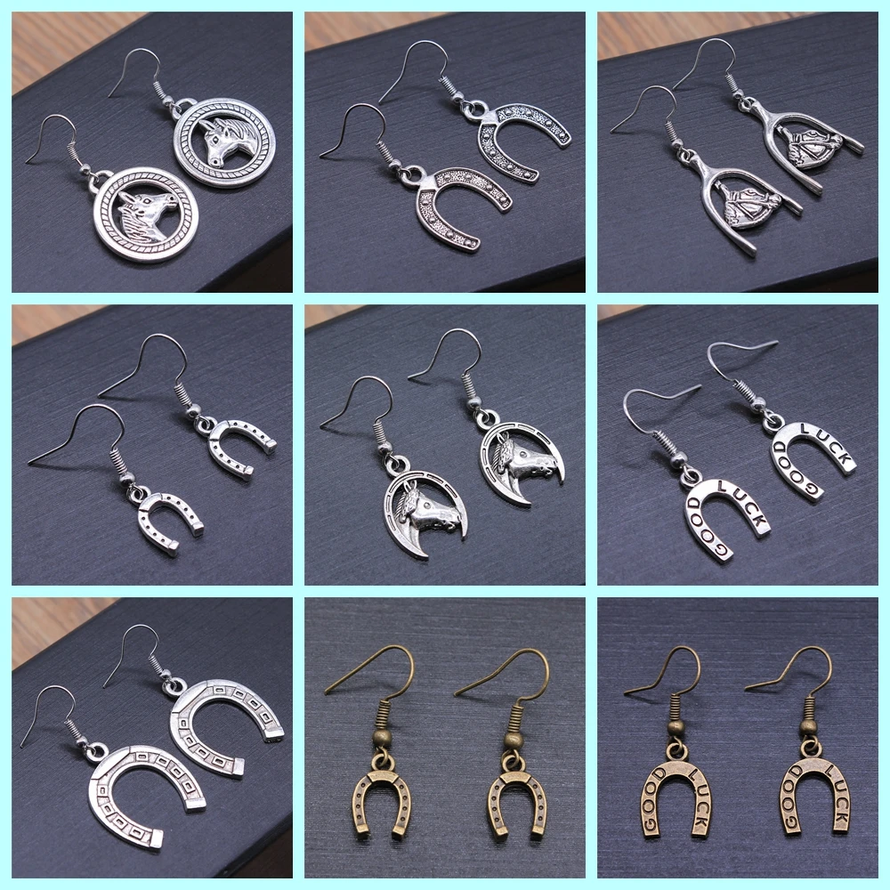 Vintage Lucky Horseshoe Pendant Dangle Drop Earrings For Women Girls Good Luck Jewelry Fashion Jewelry Gift