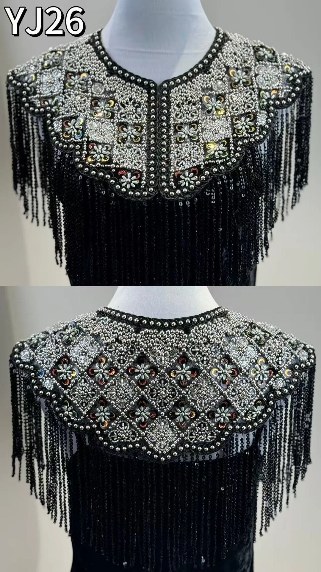 Handgefertigter Perlenbesetzter Langer Quastenschal Abendkleid Umhang Abendkleid Schwalbenschwanz-Überwurf Hochwertiges Bankett-Partykleid Jacke – Detail 2