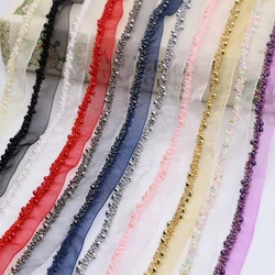 1Yard 15mm Handmade Lace Edge Trims Beaded Lace Fabric Ribbon Dress Belt Sash Ribbon Bridal Applique Sewing Glass Bead Braided