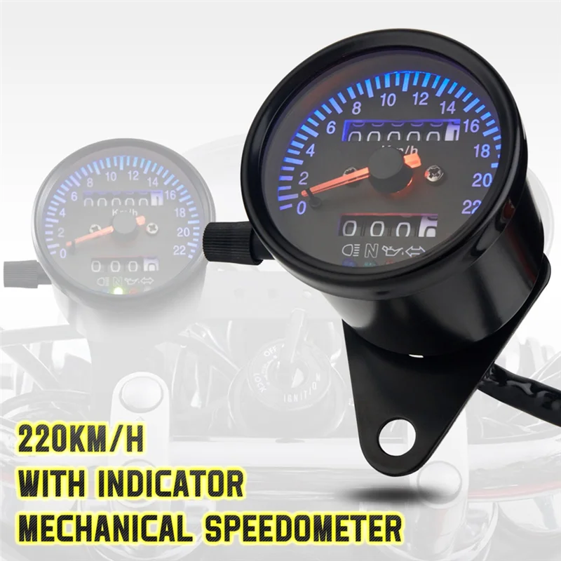 Cafe Racer Retro Motorcycle Modified Gauge LED Indicator Mechanical Speedometer Odometer 220Km/H