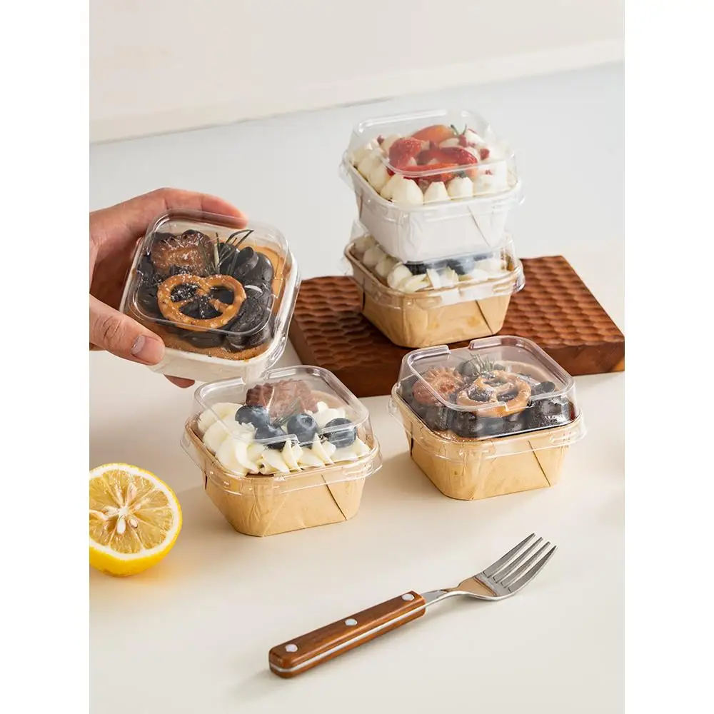 Disposable Baking Cupcake Paper Holder Square with Lid One-time Bread Packaging Box for Oven Cooking Utensils Kitchen Tools