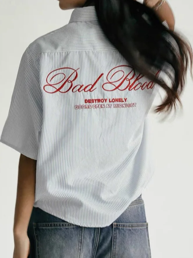 

Американский ретро повседневный полосатый ор Све с вышивкой, свободный простой открытый кардиган для колледжа, модный женский irt