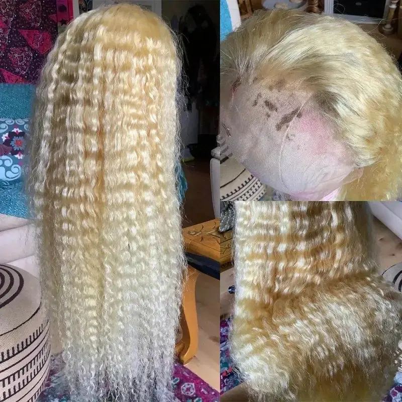 613 Blonde 13x4 Lace Frontal Wig 20 Inches Deep Wave Glueless Curly Human Hair Wig 150 Density