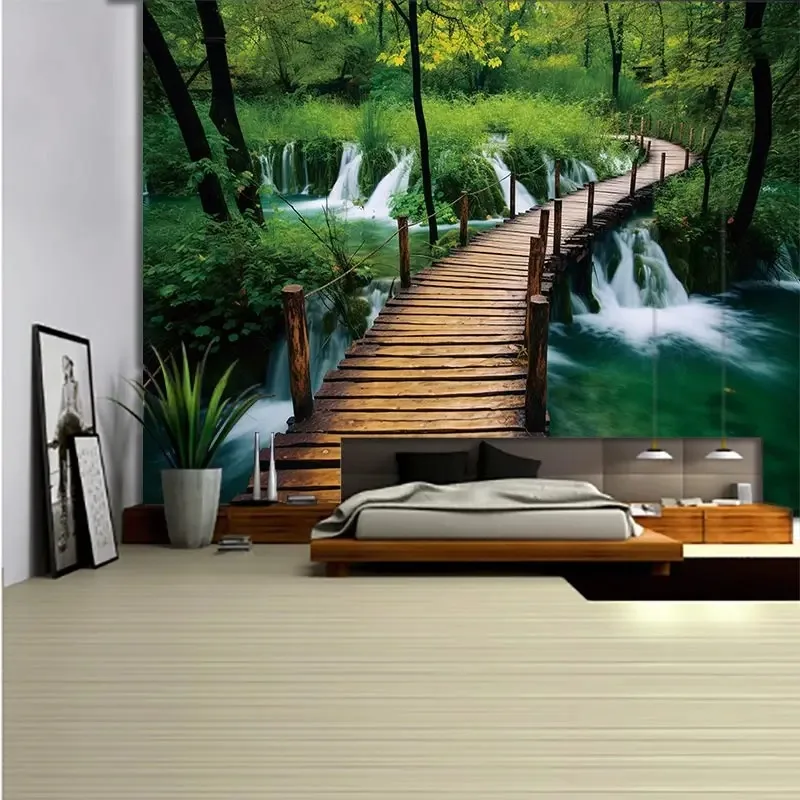 Landscape Waterfall Tapestry Wall Art Floral  Wall Hanging Home House  Bedroom Decor For 2024 Tapiz