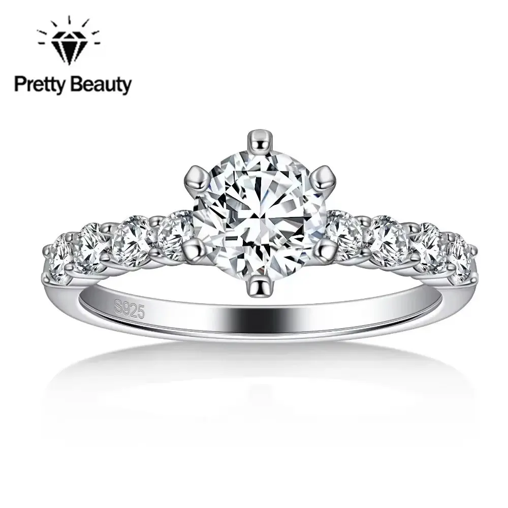

Pretty Beauty 1CT Moissanite Ring S925 Sterling Silver for Women Half Eternity Wedding Band Diamond Engagement Ring Fine Jewelry