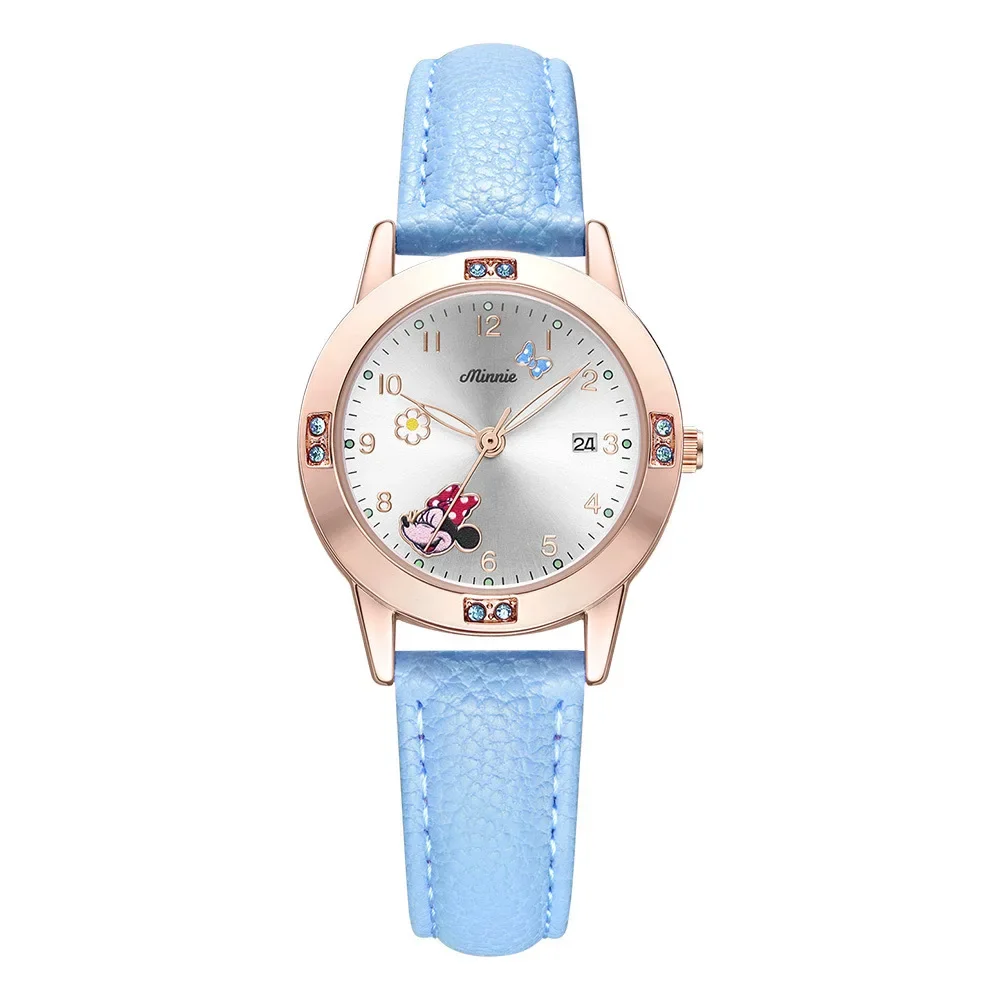 MINISO Disney Minnie Mouse Diamond Quartz Watch for Girls Cartoon Mickey Mouse Fashion Steel Belt Watch Children Birthday Gift