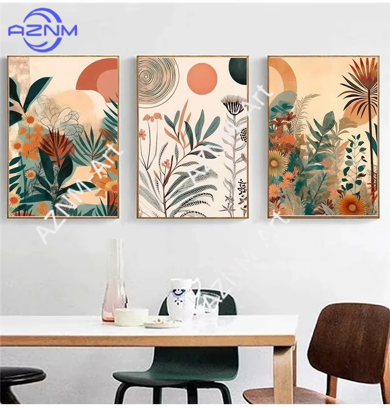 1 Stück/3 Stück Boho Blumen-Wandkunst Leinwanddruck Mittelalterliche Einfache Landschaft Poster Drucke Bild für Moderne Zimmer Schlafzimmer Dekoration