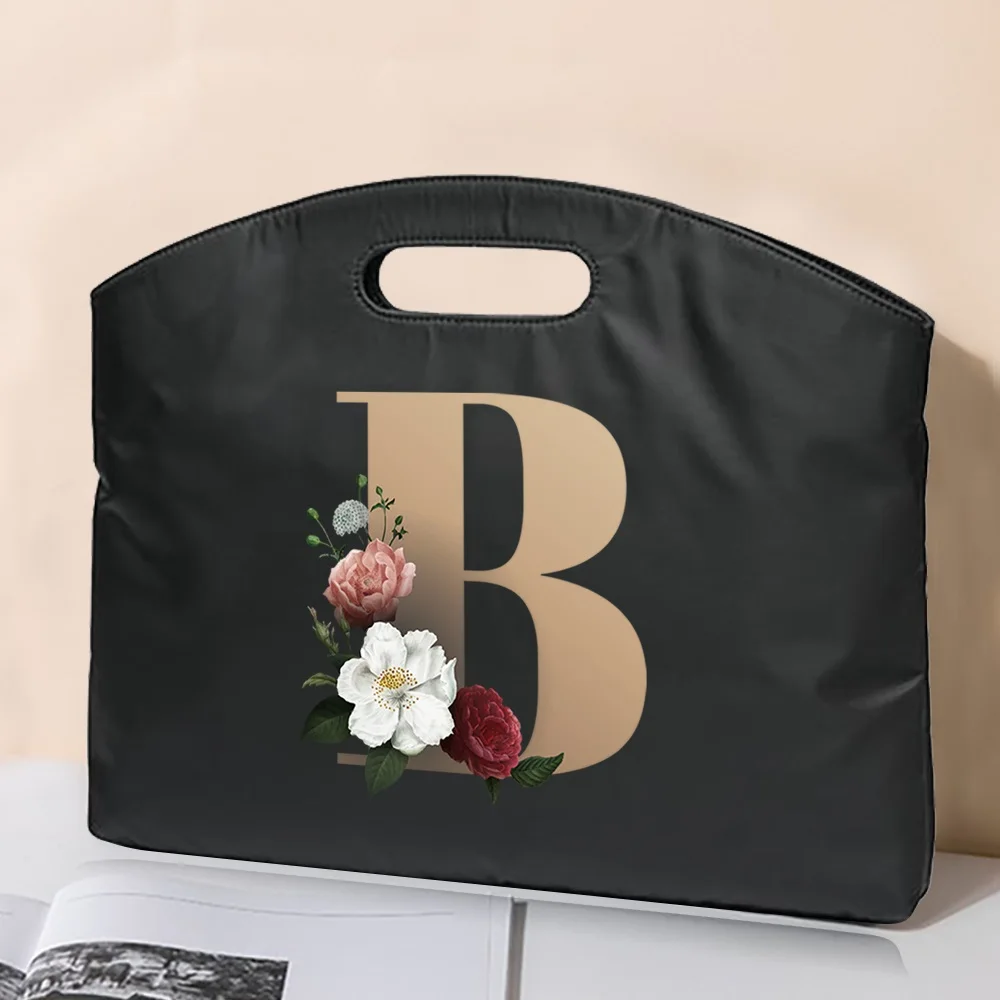 Briefcase Handbag Rose Gold Letter Printing Handbag Business Office Computer Case Laptop Bag Neutral File Conference File Bag