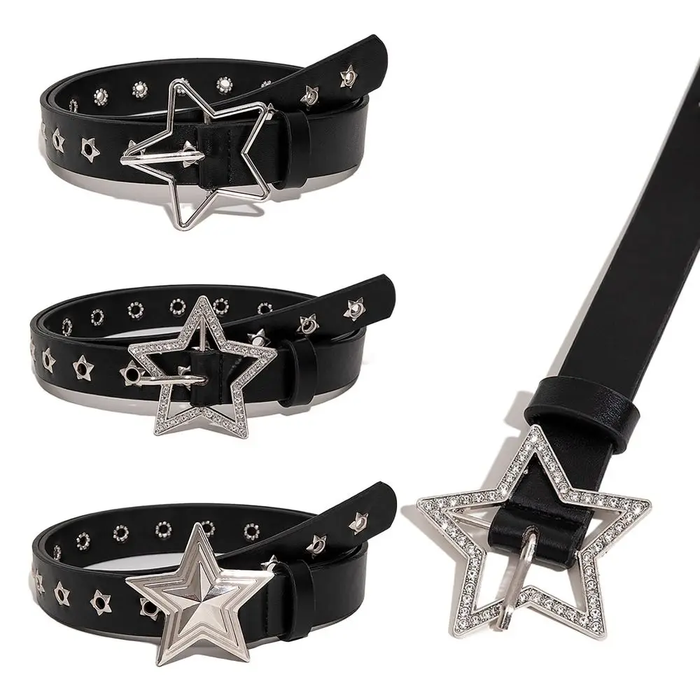 Fashion Star Ösen-Pentagramm-Nieten-Gürtel Hip-Hop Punk Dornschließen-Gürtel Y2k Taillengürtel für Damen und Herren