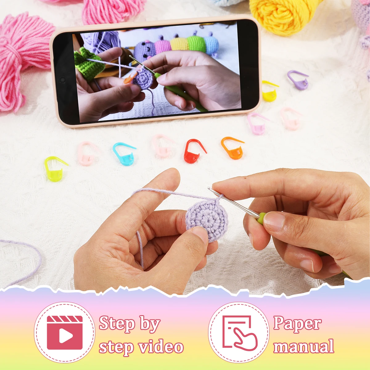 Colorful Caterpillar Cartoon Doll Crochet Kit Set - DIY Handmade Craft Materials for Creating Cute Soft Toys - Image 5