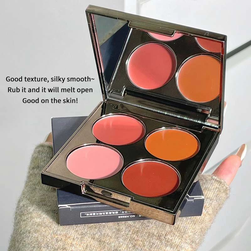 HERORANGE 4-Farben-wasserfeste Rouge-Palette, matt, schimmernd, natürlicher 3D-Make-up-Look, Weihnachtsgeschenk für alle Hauttöne